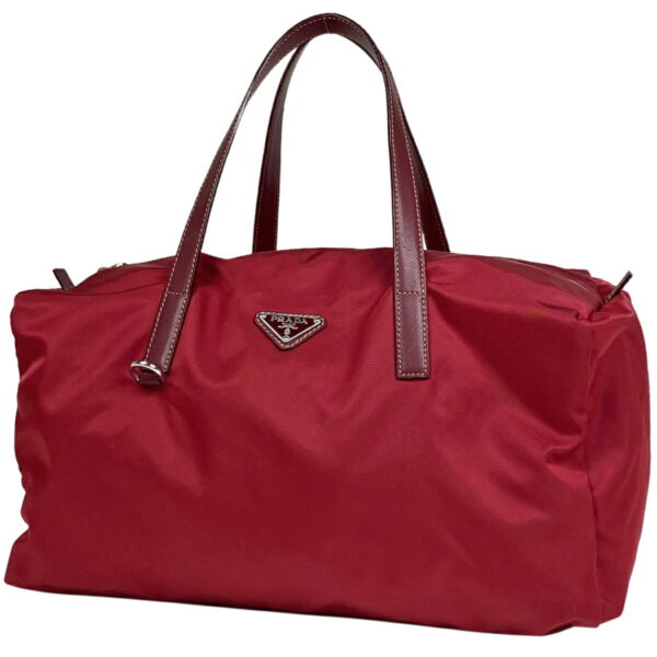 1000075622243 11 PRADA Plate Tote Shoulder Bag Nylon Red