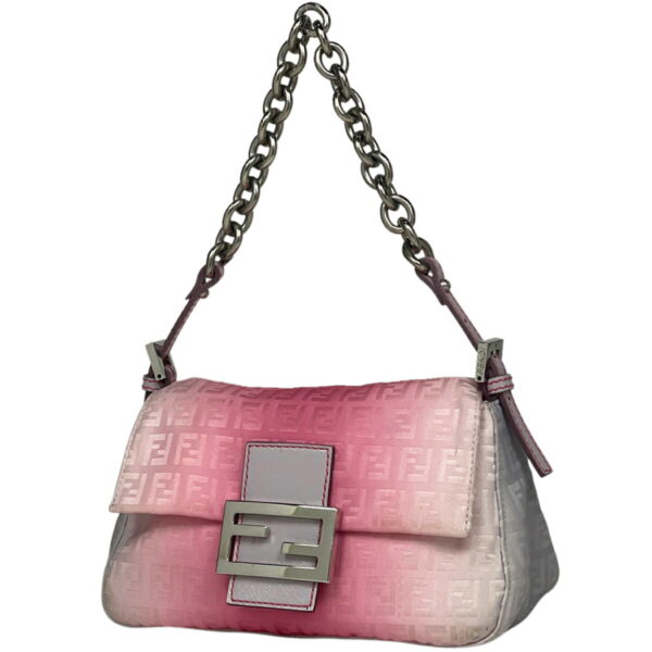 1000075622274 11 FENDI Zucchino Pattern Chain Handbag Mamma Bucket Nylon Pink