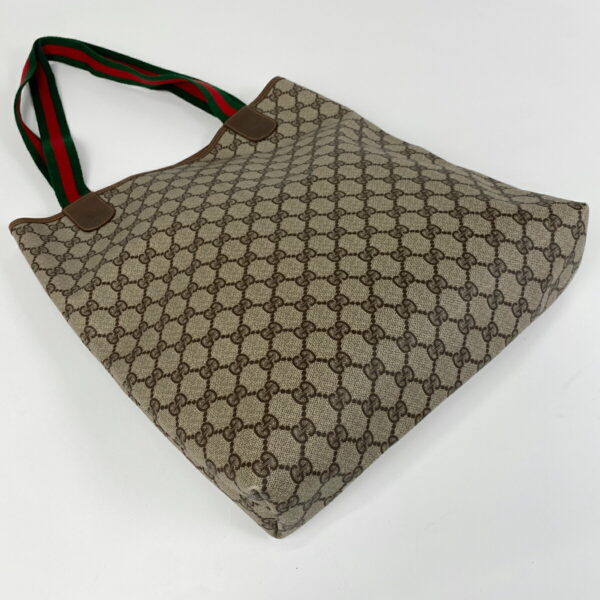 1000075767593 12 Gucci GG Pattern Tote Bag Sherry Line Web Canvas Beige Green Red