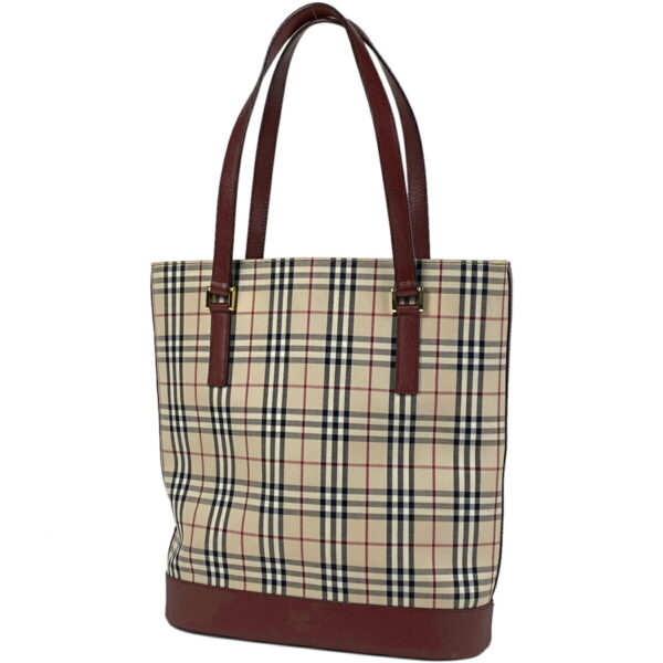 1000075942303 11 Burberry Plaid Nova Check Canvas Tote Shoulder Bag Beige Red