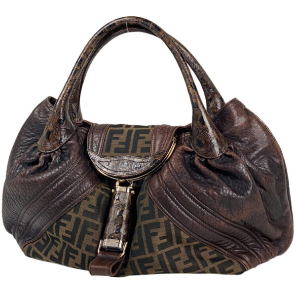 1000076122032 11 FENDI Zucca Pattern Spy Bag Canvas Brown