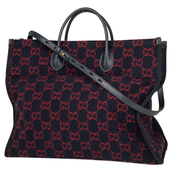 1000076127327 11 Gucci GG Pattern 2WAY Wool Tote Bag Blue Red