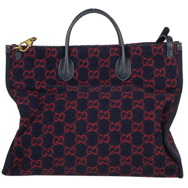 1000076127327 13 Gucci GG Pattern 2WAY Wool Tote Bag Blue Red