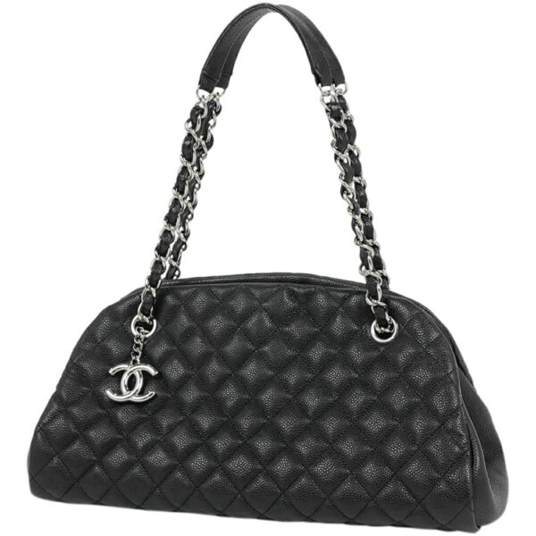 1000076143860 11 Chanel Mademoiselle Chain Matelasse Bowling Bag Caviar Skin Black