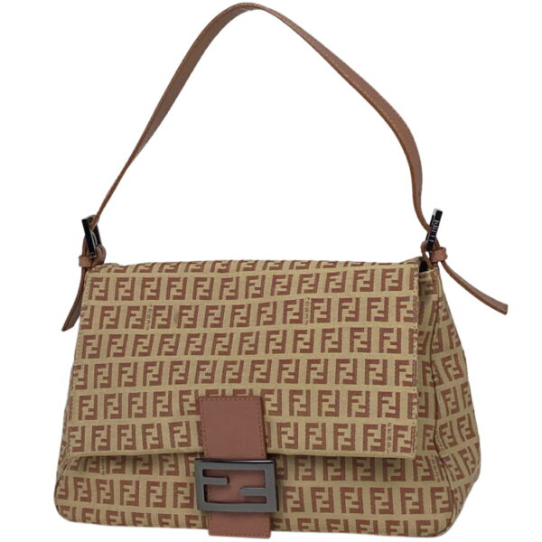 1000076156143 11 FENDI Zucchino Pattern Shoulder Bag Shoulder Mamma Baguette Canvas Beige Pink