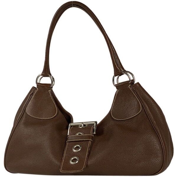 1000076213938 11 PRADA Plate Tote Shoulder Bag Leather Brown