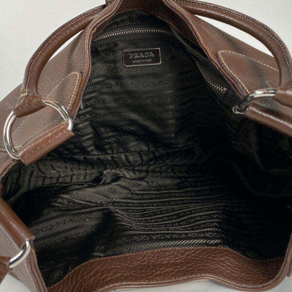 1000076213938 17 PRADA Plate Tote Shoulder Bag Leather Brown