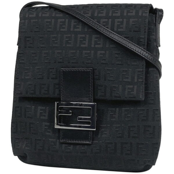 1000076692931 11 FENDI Zucchino Pattern Shoulder Bag Diagonal Canvas Black