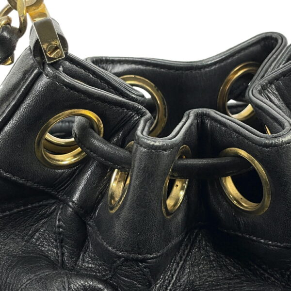 1000076715388 17 Chanel Bicolor Chain Drawstring Shoulder Bag Leather Black