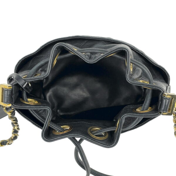 1000076715388 20 Chanel Bicolor Chain Drawstring Shoulder Bag Leather Black