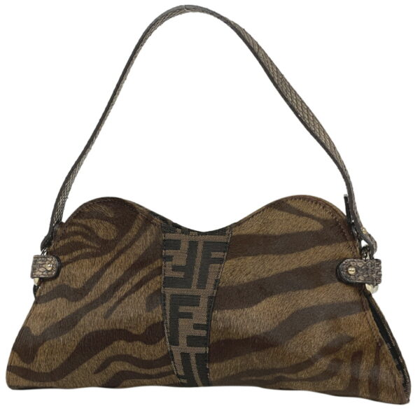 1000076905116 11 FENDI Zucca Pattern Handbag Animal Pattern Harako Brown