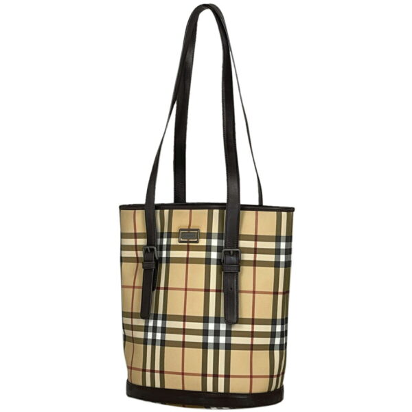 1000077031234 11 Burberry Plaid Nova Check Canvas Tote Shoulder Bag Brown Beige