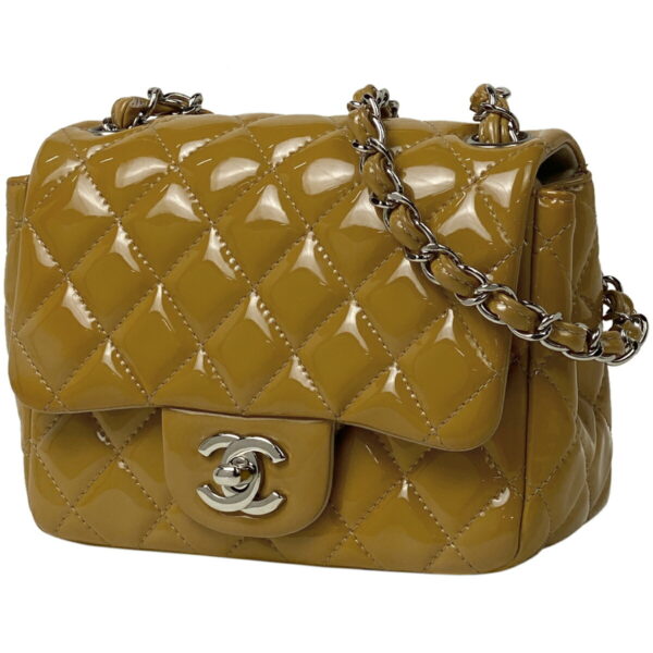 1000077375338 11 Chanel Mini Matelasse Single Flap Chain Shoulder Bag Patent Leather Beige