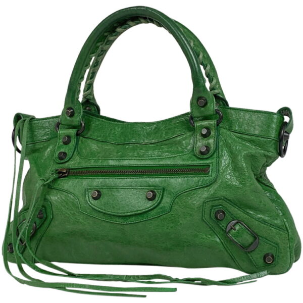 1000077873063 11 Balenciaga The First Leather Handbag Green