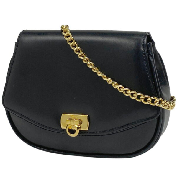 1000077888104 11 Salvatore Ferragamo Gancini Mini Leather Chain Shoulder Bag Black