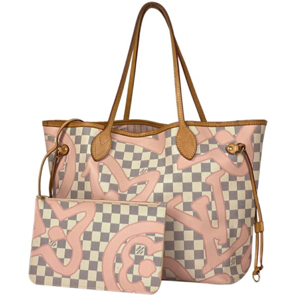 1000077928305 11 Louis Vuitton Neverfull MM Tahiti Tote Bag Damier Azur White Pink