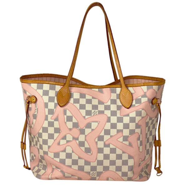 1000077928305 13 Louis Vuitton Neverfull MM Tahiti Tote Bag Damier Azur White Pink