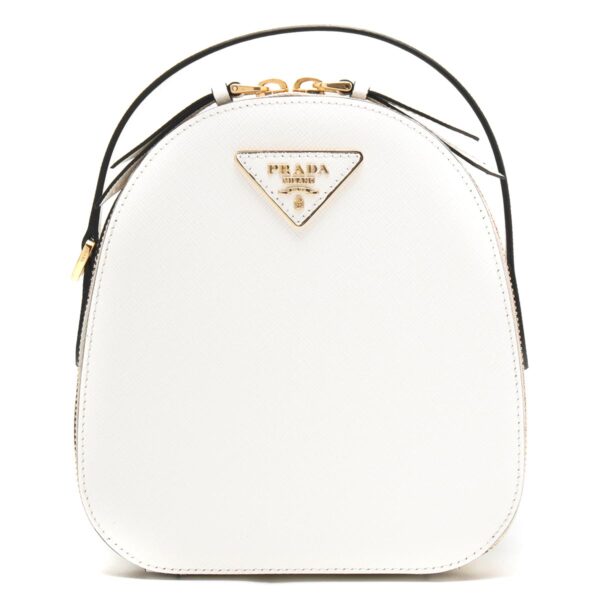 106313 Prada Saffiano Lux Triangle Rucksack White