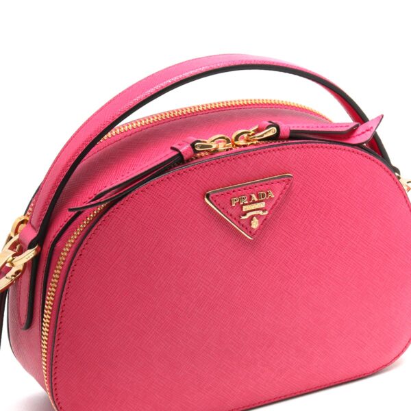 106318m5 Prada Saffiano Lux Triangle Plate Mini Bag Pink