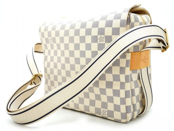 11661398 1 Louis Vuitton Damier Azur Naviglio Shoulder Bag Canvas White