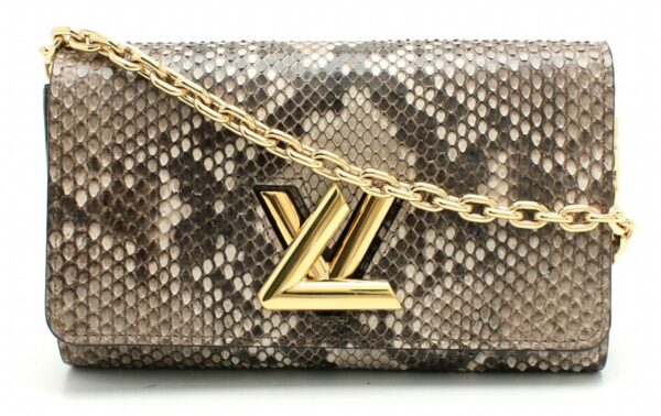 11670858 Louis Vuitton Exotic Portefeuille Twist Chain Wallet Python Brown