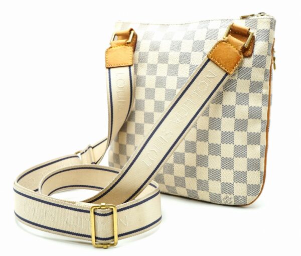 11671131 1 Louis Vuitton Damier Azur Pochette Bosfall Shoulder Bag Canvas White