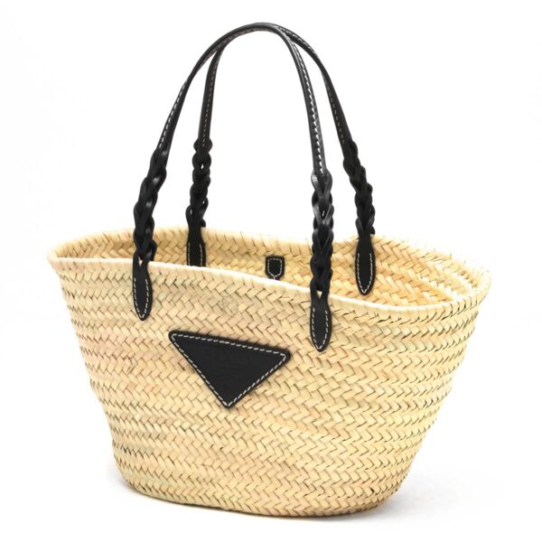 118382 Prada Palmit Vitello Basket Tote Bag Beige Black