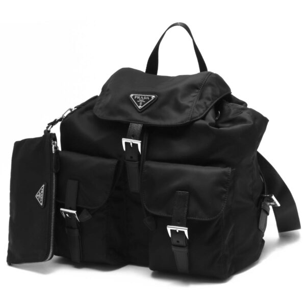 118384 Prada Vera Triangle Plate Rucksack Black