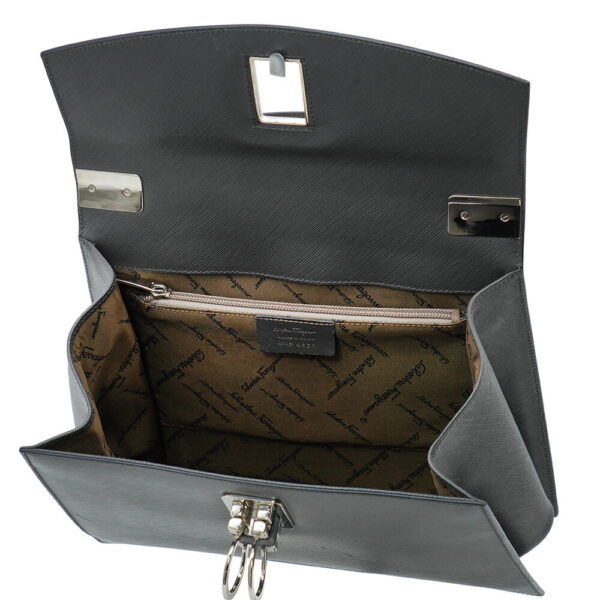 11886 5 Ferragamo Double Gancini Handbag Black