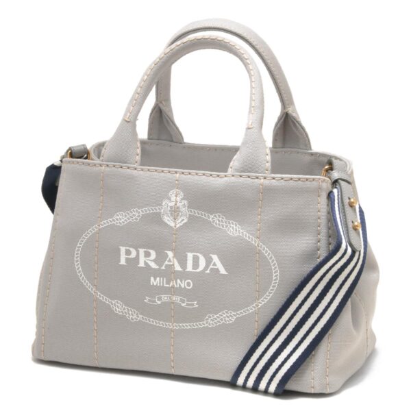 118940 Prada Canapa Triangle Plate Tote Bag Gray White