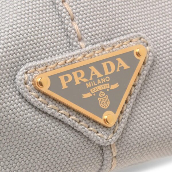 118940m5 Prada Canapa Triangle Plate Tote Bag Gray White