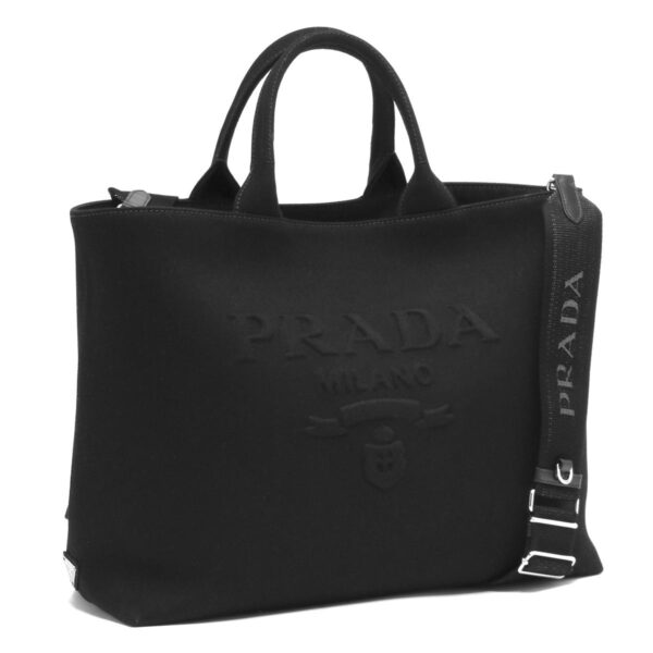 119298 Prada Drill Triangle Plate Tote Bag Black