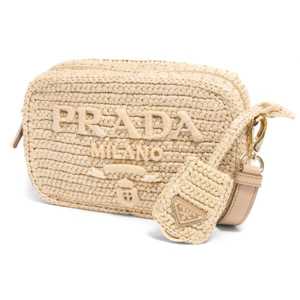 121817 Prada Raffia Triangle Clutch Bag Natural Beige