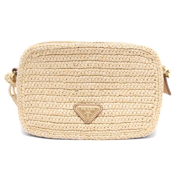 121817m2 Prada Raffia Triangle Clutch Bag Natural Beige