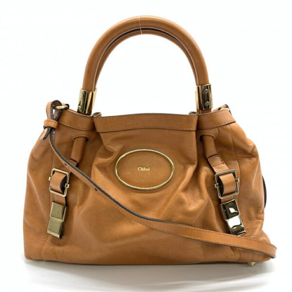 1240001034414 1 Chloe Victoria 2Way Shoulder Bag Leather Camel Brown