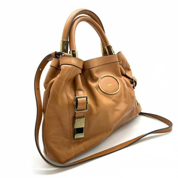 1240001034414 2 Chloe Victoria 2Way Shoulder Bag Leather Camel Brown