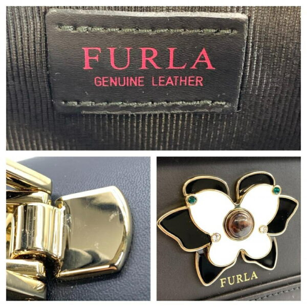 1240001036768 9 Furla 2Way Shoulder Bag Leather Black White Push Lock