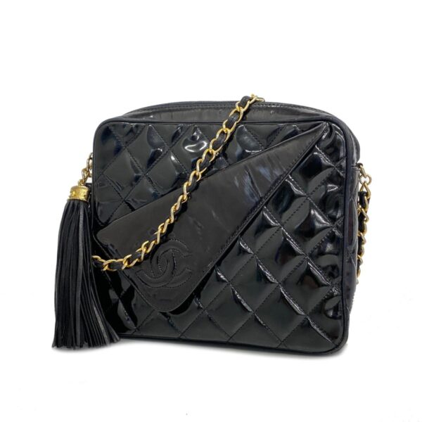 1240001043564 1 Chanel Matelasse Chain Patent Shoulder Bag Black