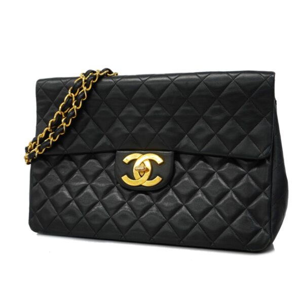 1240001049193 1 Chanel Deca Matelasse W Chain Lambskin Shoulder Bag Black