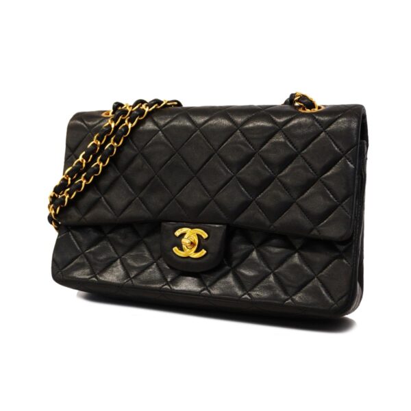 1240001050868 1 Chanel Matelasse W Flap W Chain Lambskin Shoulder Bag Black