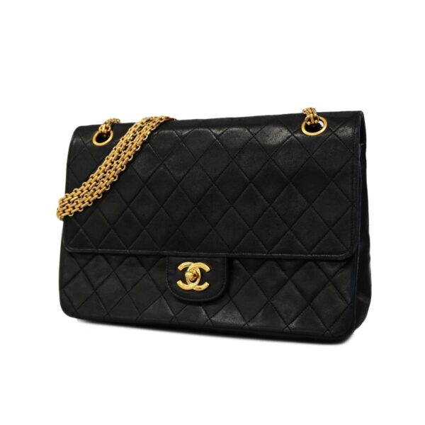 1240001050870 1 Chanel Matelasse W Flap W Chain Lambskin Shoulder Bag Black