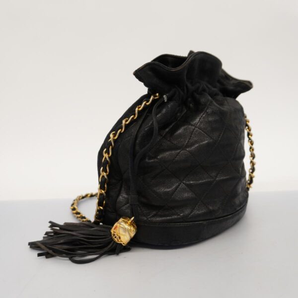 1240001051013 2 Chanel Fringe Lambskin Shoulder Bag Black