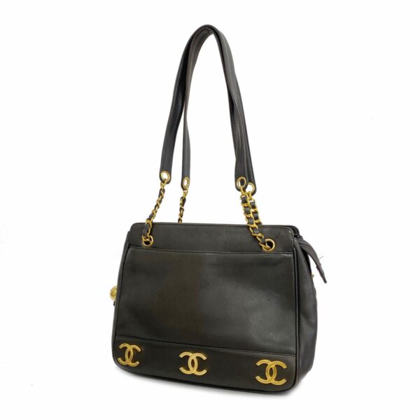 1240001051173 1 Chanel Triple Coco Chain Lambskin Shoulder Bag Black