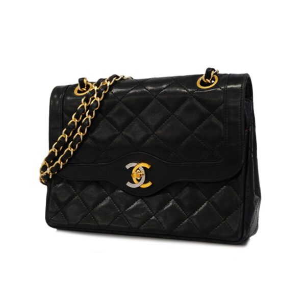 1240001051447 1 Chanel Matelasse Paris W Flap W Chain Lambskin Bag Black