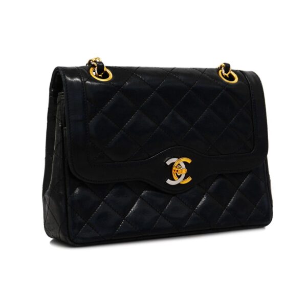 1240001051447 2 Chanel Matelasse Paris W Flap W Chain Lambskin Bag Black