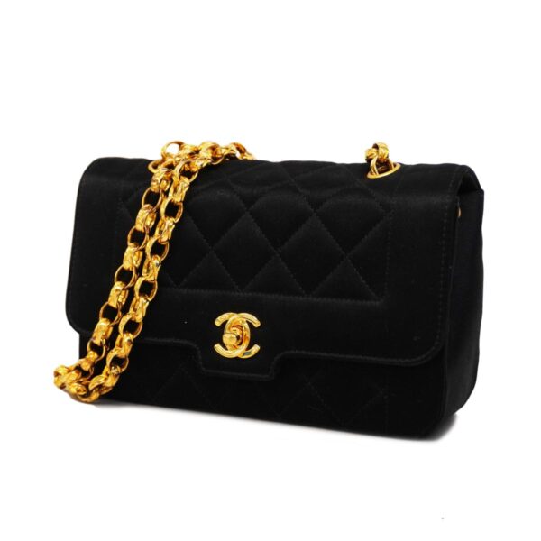 1240001051448 1 Chanel Matelasse Chain Satin Shoulder Bag Black