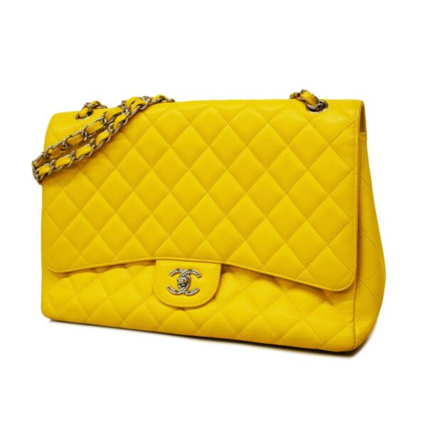 1240001051547 1 Chanel Deca Matelasse W Chain Caviar Skin Shoulder Bag Yellow