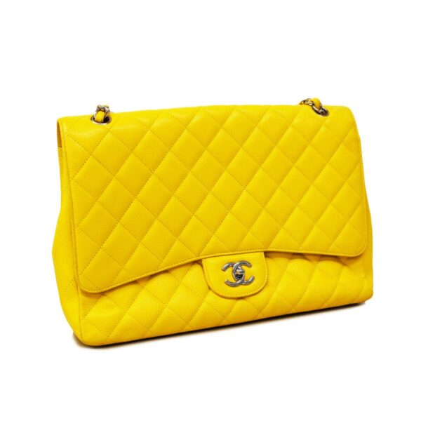 1240001051547 2 Chanel Deca Matelasse W Chain Caviar Skin Shoulder Bag Yellow