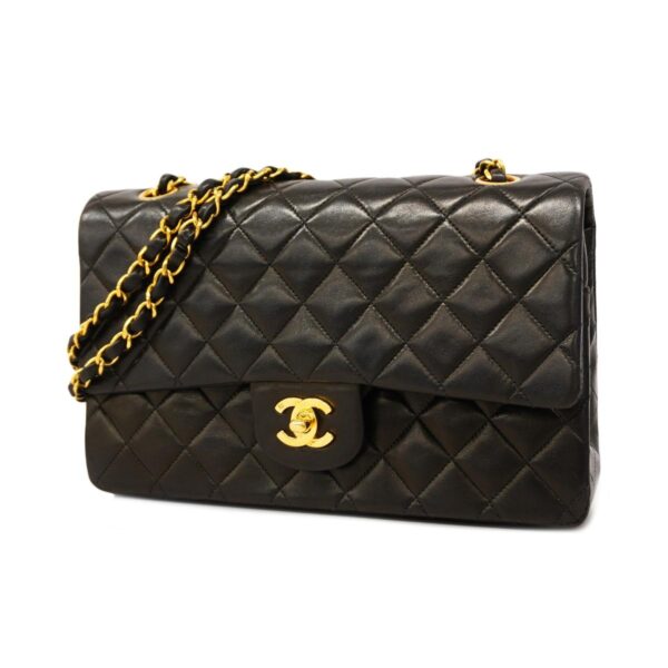 1240001051551 1 Chanel Matelasse W Flap W Chain Lambskin Shoulder Bag Black