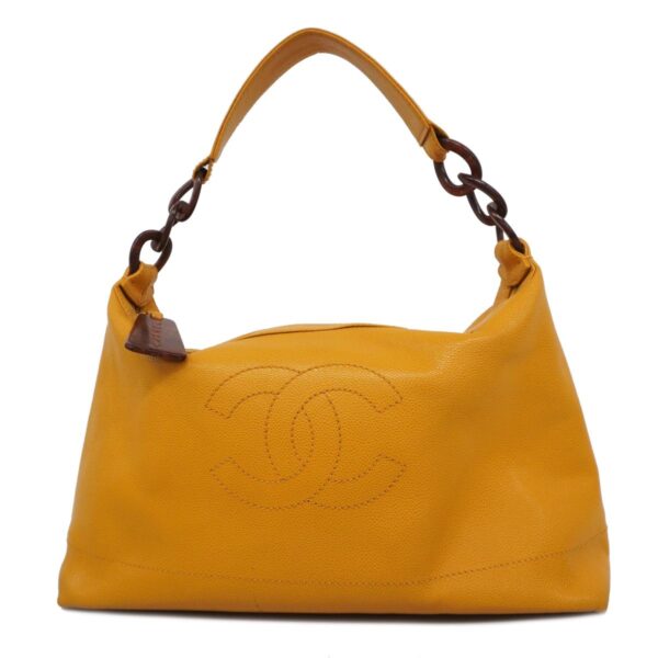 1240001051658 1 Chanel Caviar Skin Wood Shoulder Bag Yellow